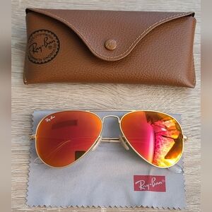 AUTHENTIC Ray-Ban Gold Aviator Sunglasses with Red Lenses | Like New w/ Box